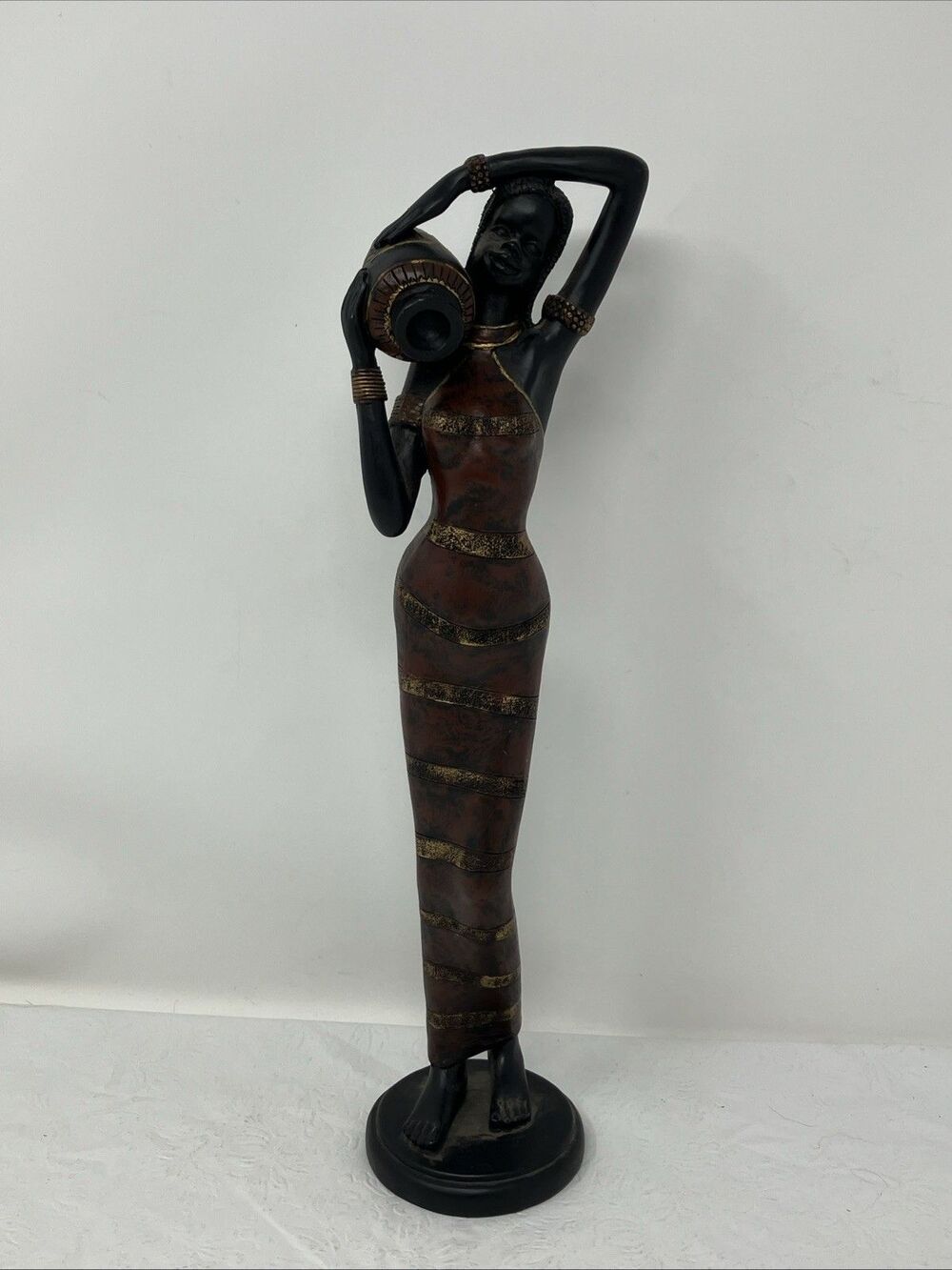 Carved Wood African Woman Art Figurine 12.75” Tall Folk Art Ethnic